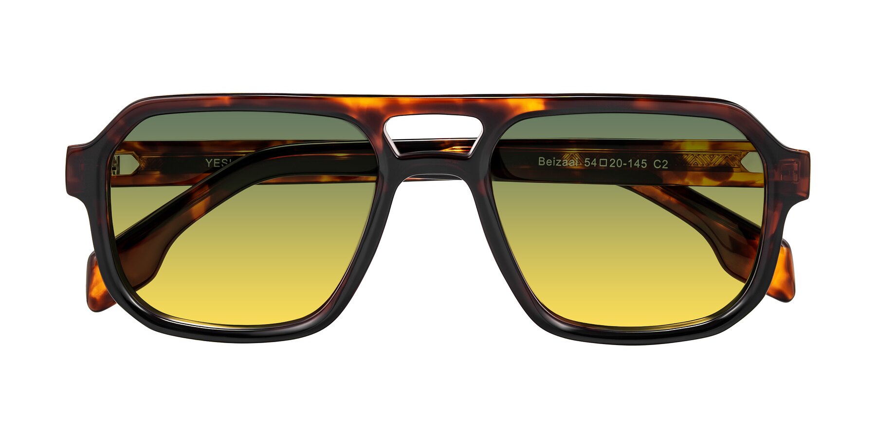 Folded Front of Beizaai in Tortoise with Green / Yellow Gradient Lenses
