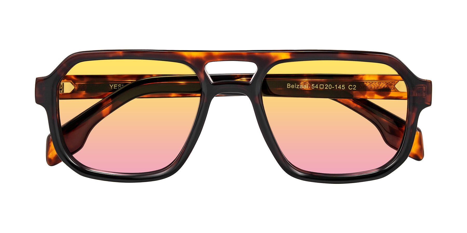 Folded Front of Beizaai in Tortoise with Yellow / Pink Gradient Lenses