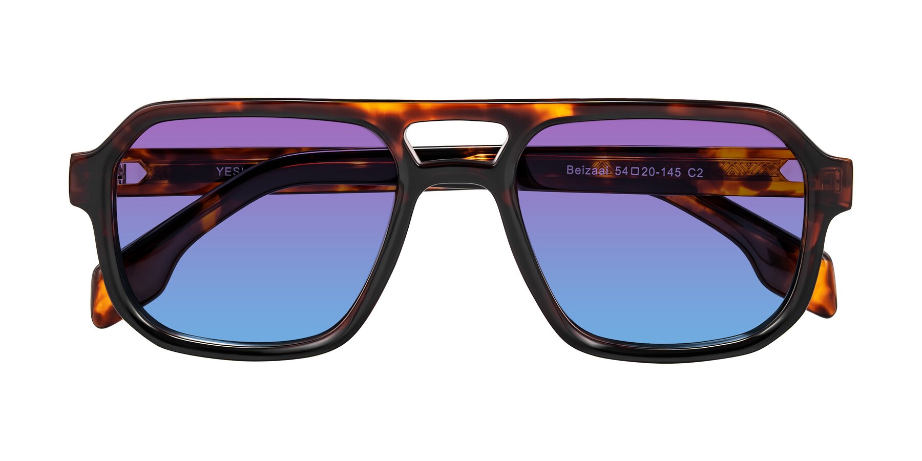 Folded Front of Beizaai in Tortoise with Purple / Blue Gradient Lenses