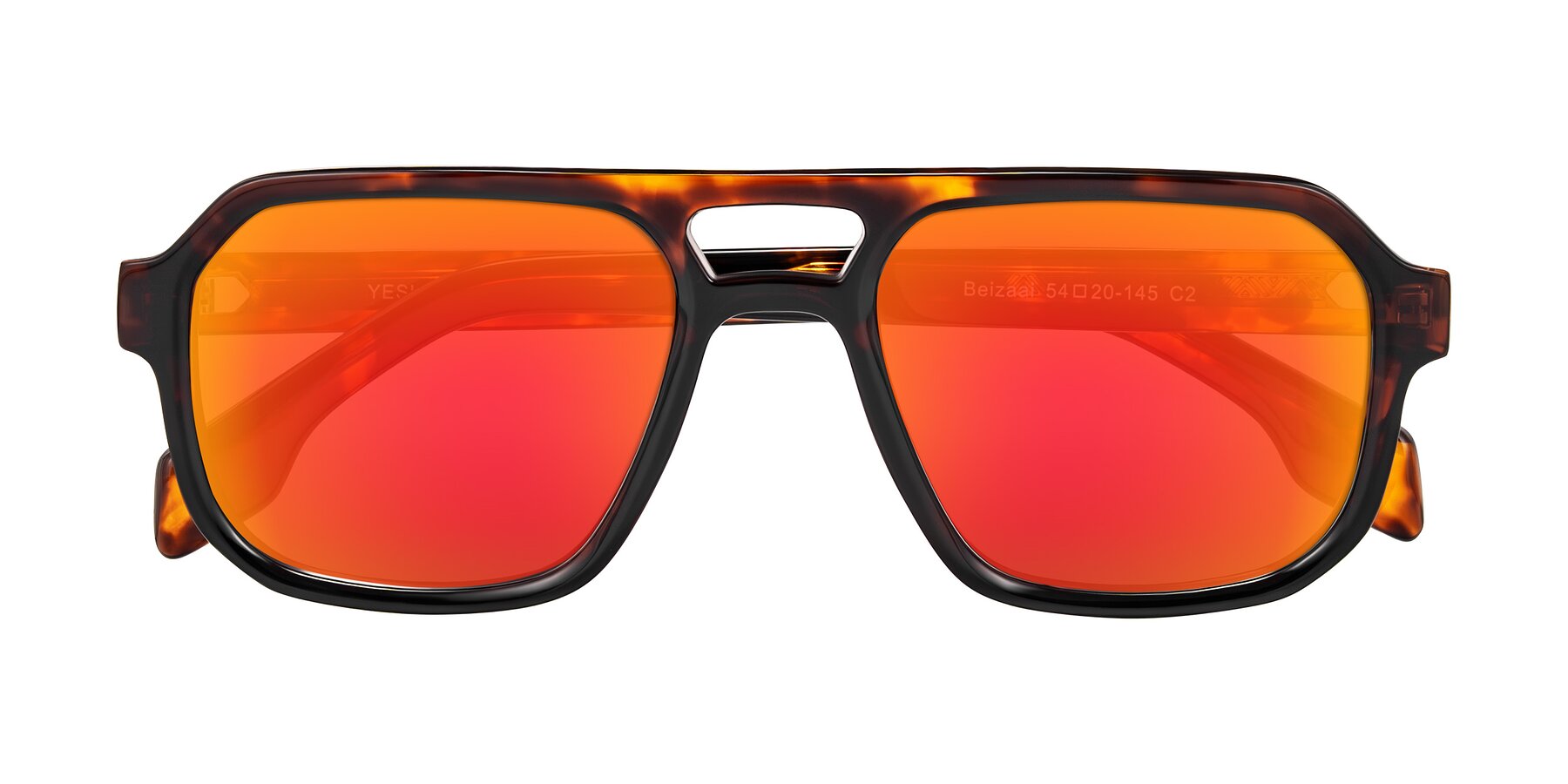 Folded Front of Beizaai in Tortoise with Red Gold Mirrored Lenses