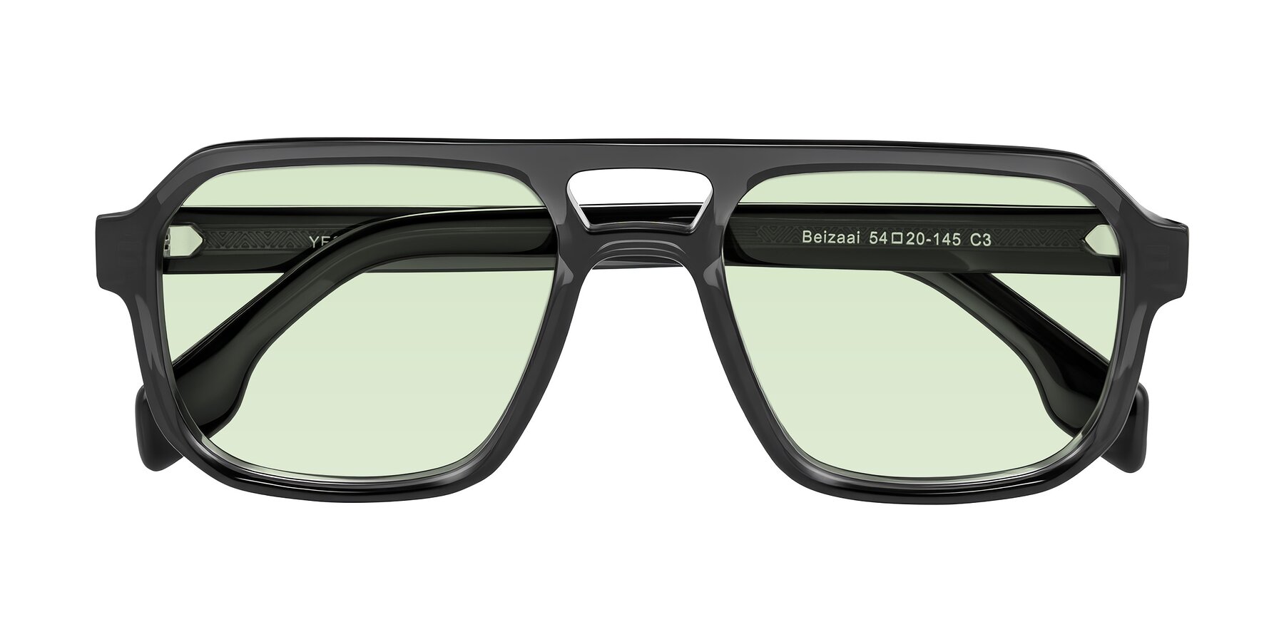 Folded Front of Beizaai in Dark Gray with Light Green Tinted Lenses