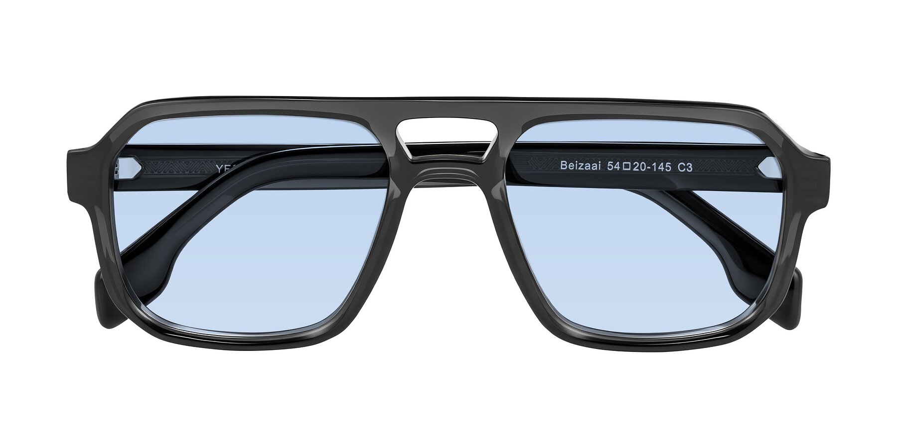 Folded Front of Beizaai in Dark Gray with Light Blue Tinted Lenses