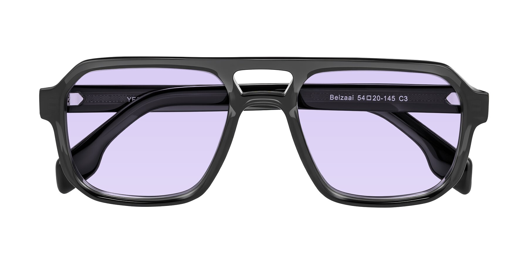 Folded Front of Beizaai in Dark Gray with Light Purple Tinted Lenses