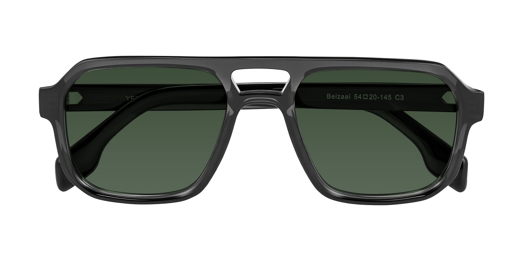 Folded Front of Beizaai in Dark Gray with Green Tinted Lenses