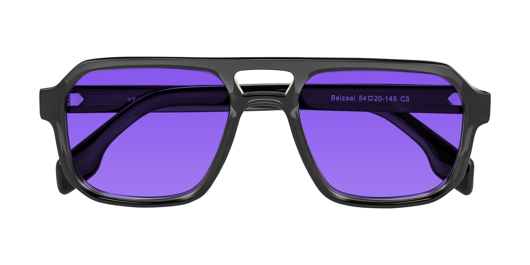 Folded Front of Beizaai in Dark Gray with Purple Tinted Lenses