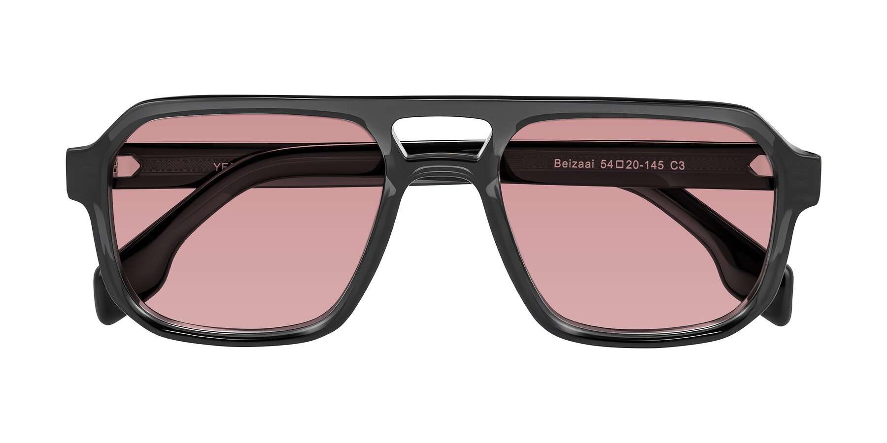 Dark Gray Plastic Aviator Square Tinted Sunglasses with Medium Garnet ...