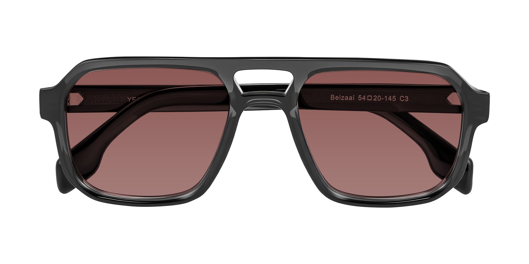 Folded Front of Beizaai in Dark Gray with Garnet Tinted Lenses