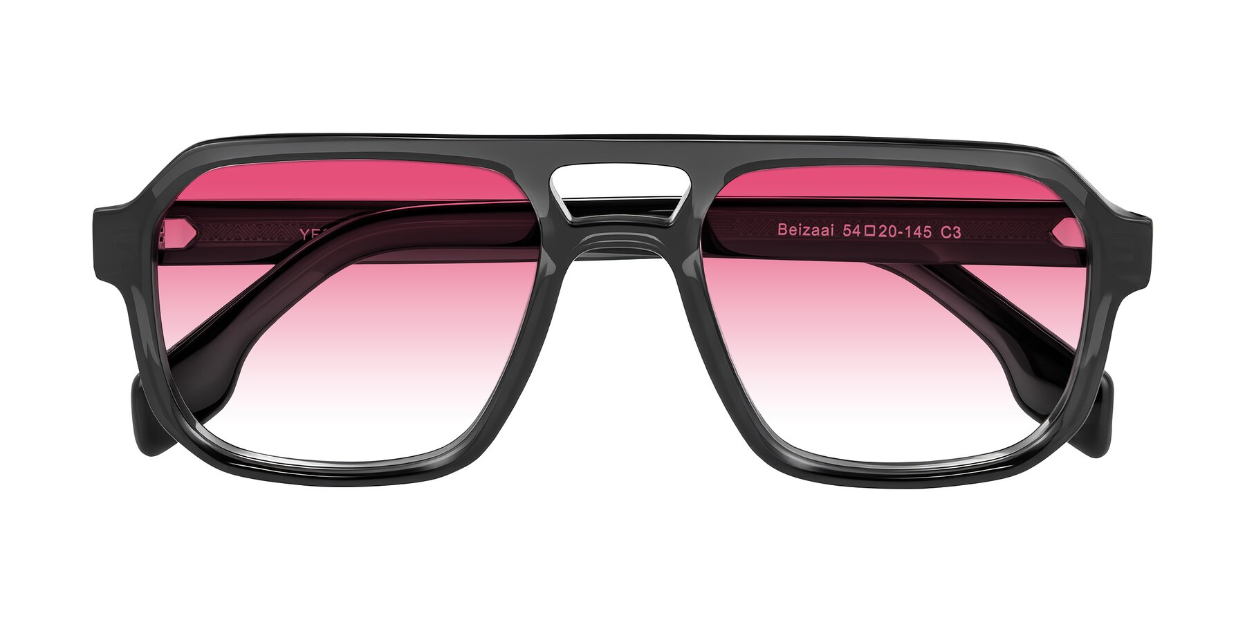 Folded Front of Beizaai in Dark Gray with Pink Gradient Lenses