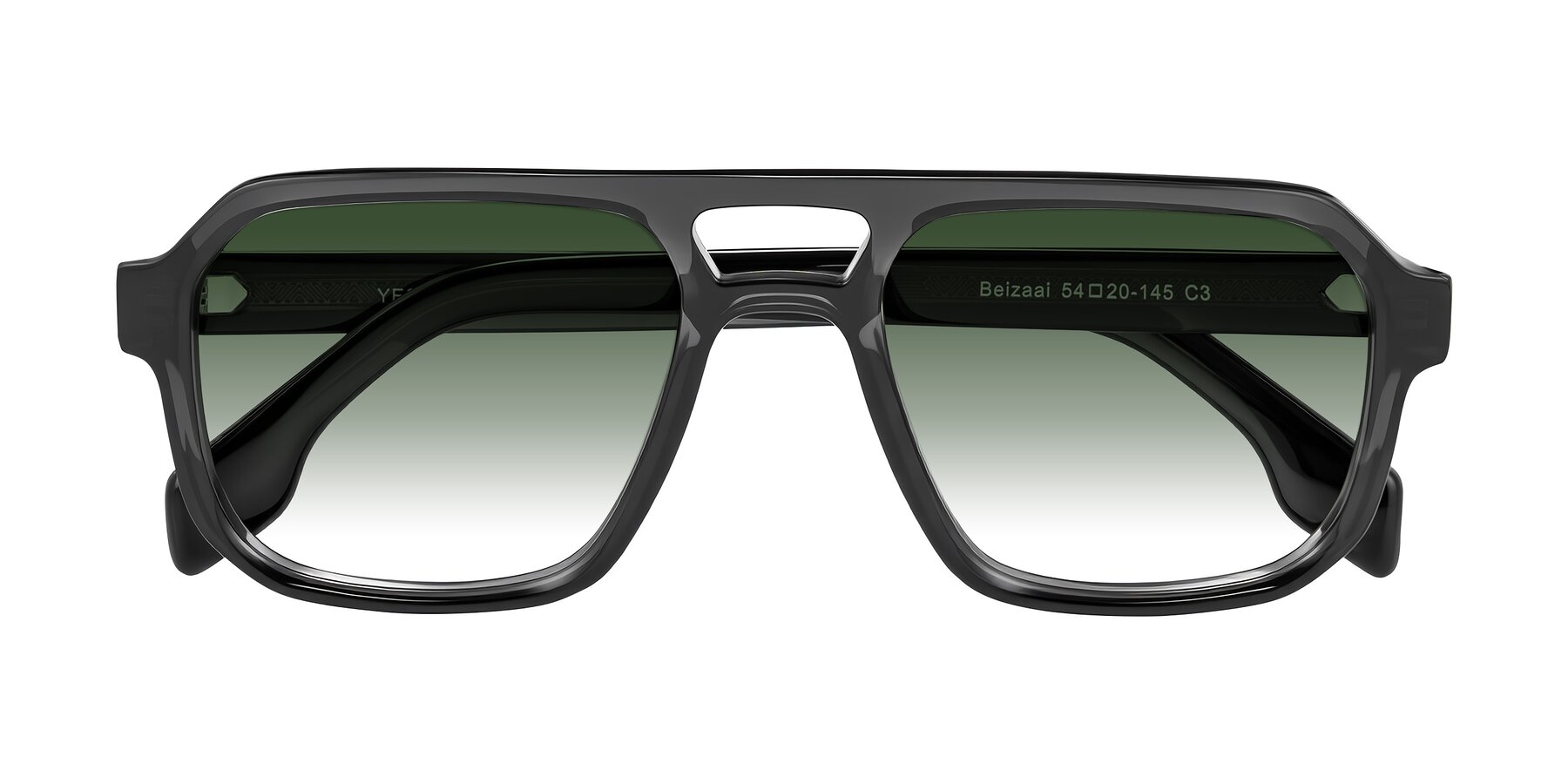 Folded Front of Beizaai in Dark Gray with Green Gradient Lenses