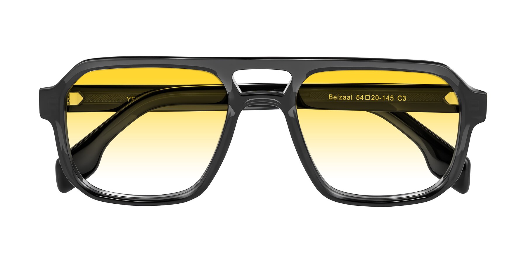 Folded Front of Beizaai in Dark Gray with Yellow Gradient Lenses