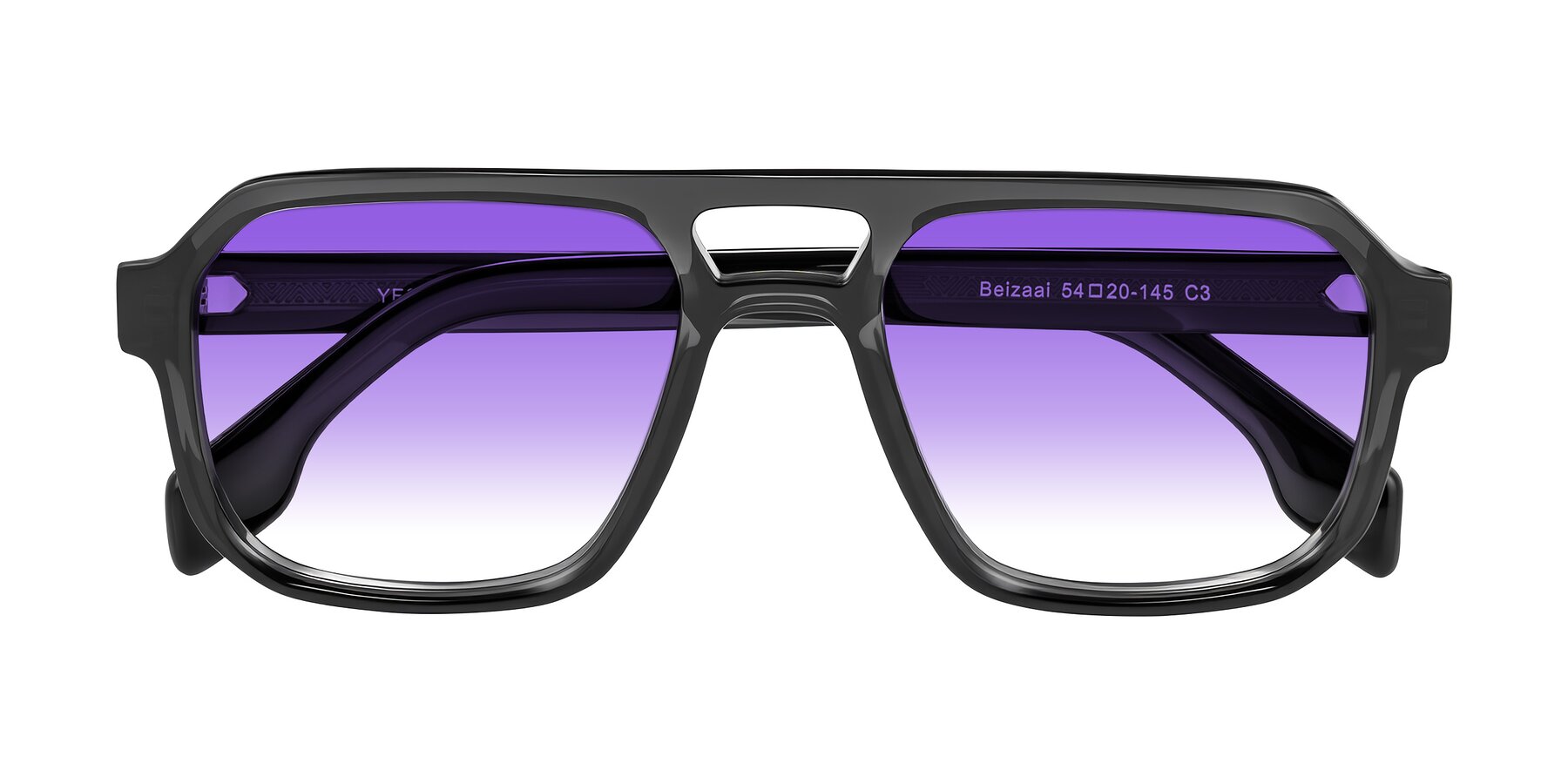 Folded Front of Beizaai in Dark Gray with Purple Gradient Lenses