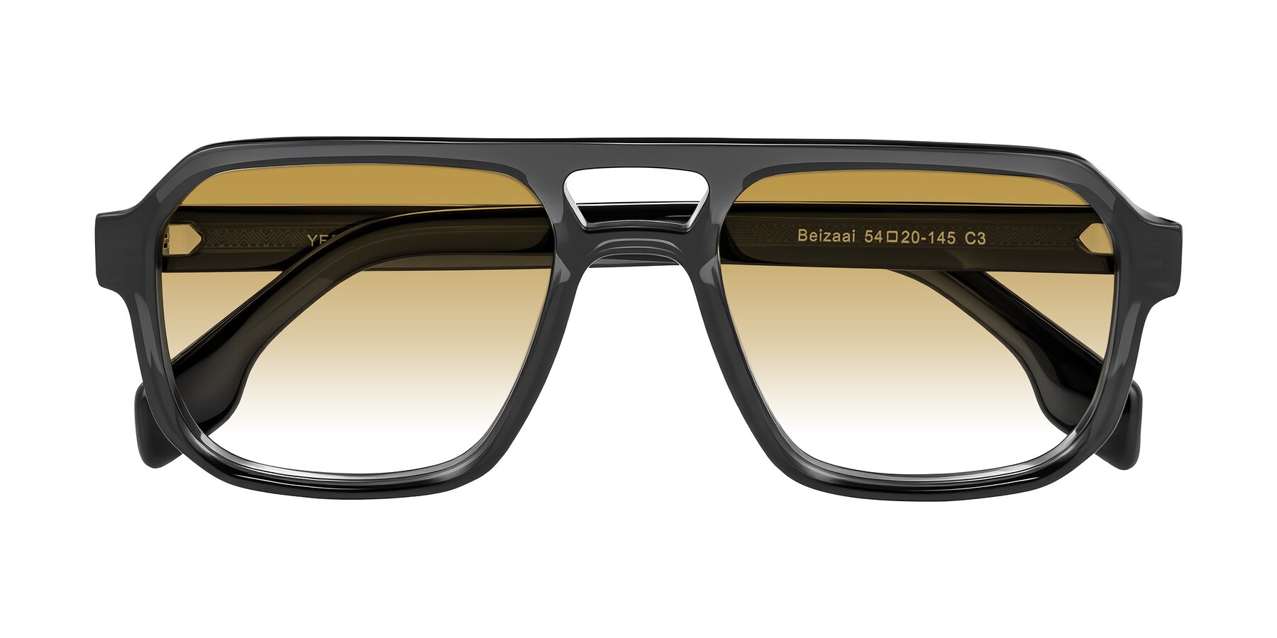 Folded Front of Beizaai in Dark Gray with Champagne Gradient Lenses