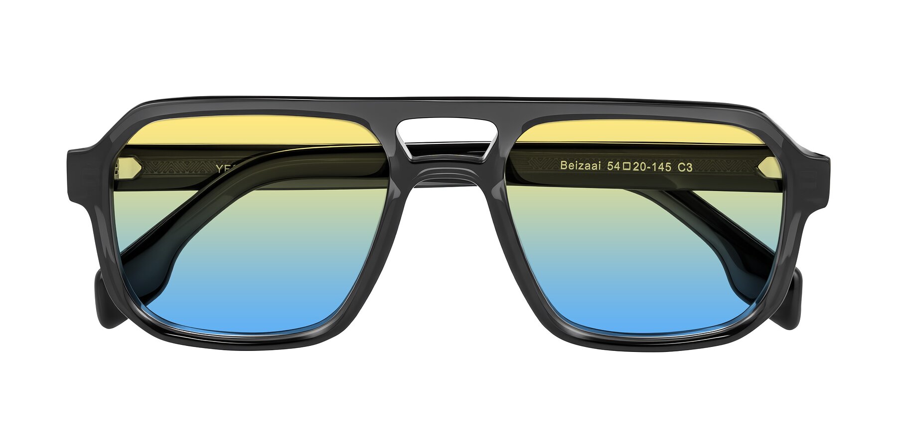 Folded Front of Beizaai in Dark Gray with Yellow / Blue Gradient Lenses