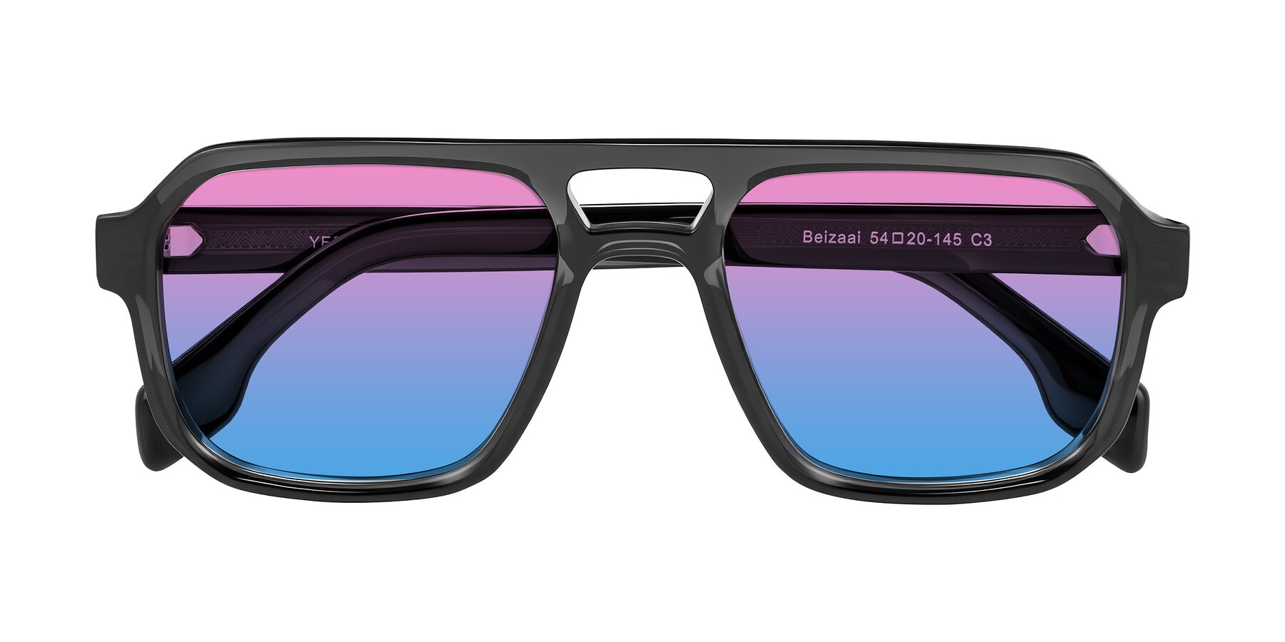 Folded Front of Beizaai in Dark Gray with Pink / Blue Gradient Lenses