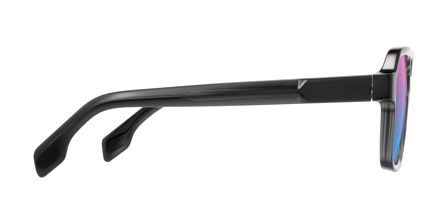 Side of Beizaai in Dark Gray with Pink / Blue Gradient Lenses