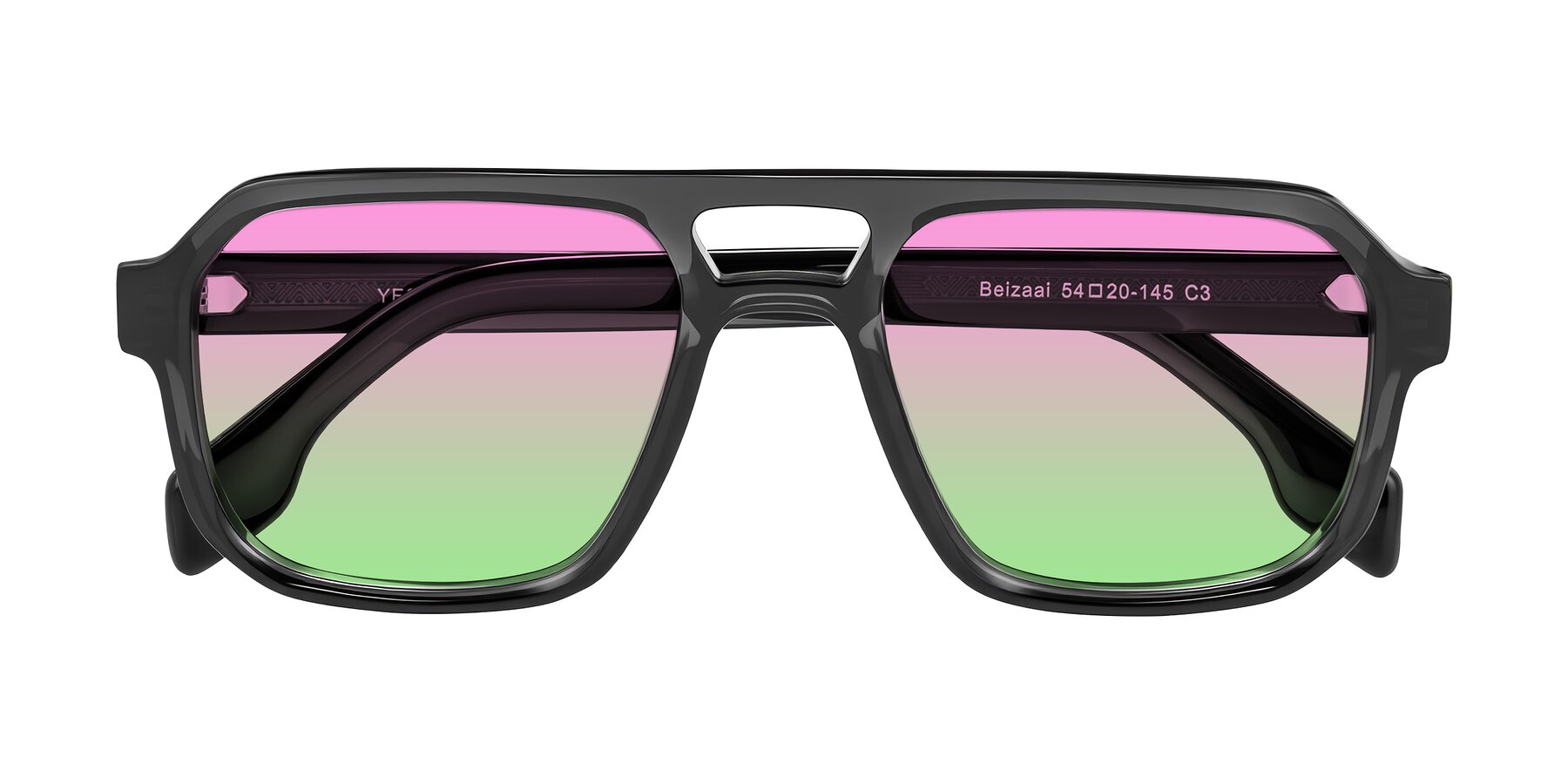 Folded Front of Beizaai in Dark Gray with Pink / Green Gradient Lenses