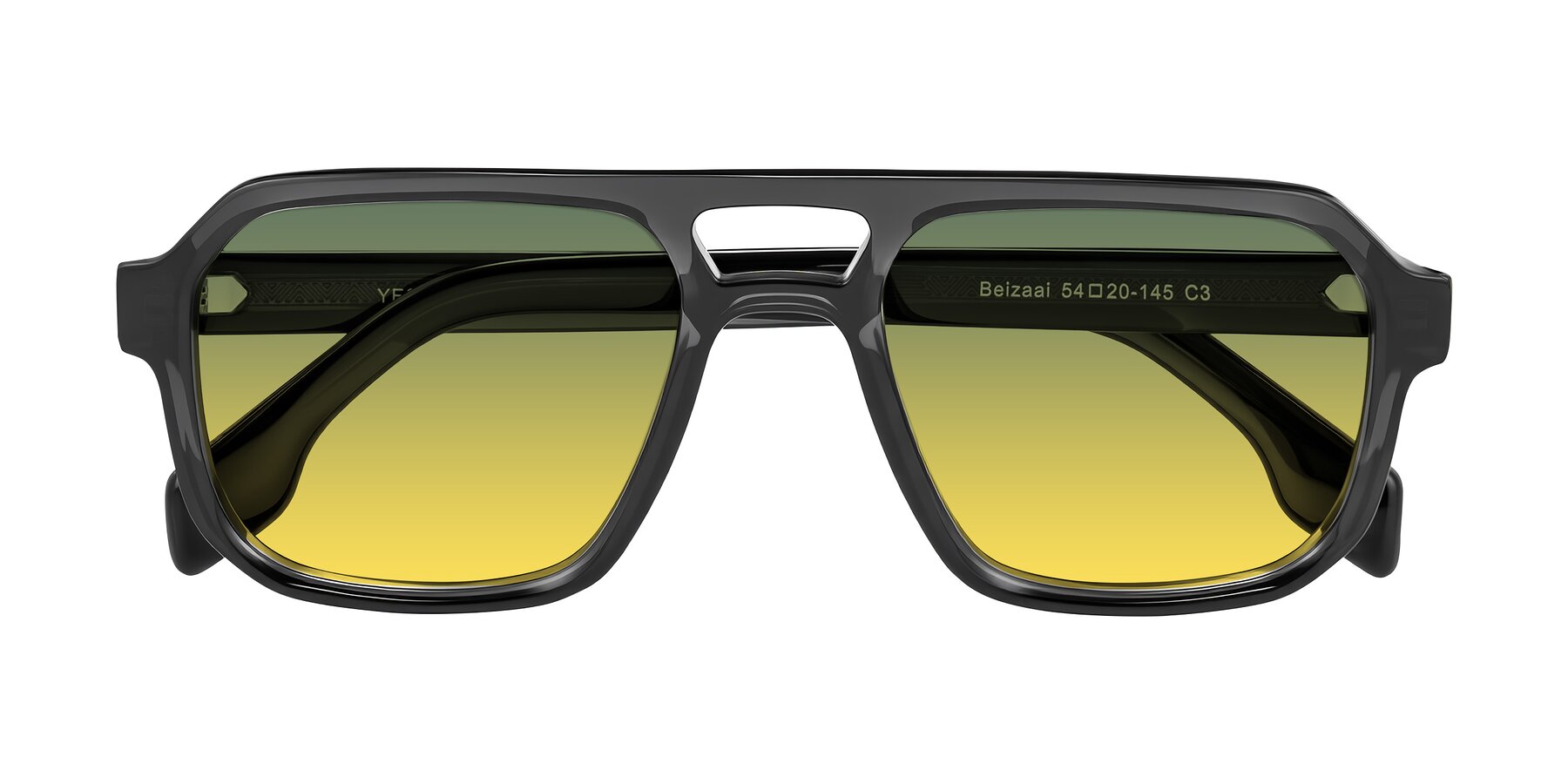 Folded Front of Beizaai in Dark Gray with Green / Yellow Gradient Lenses