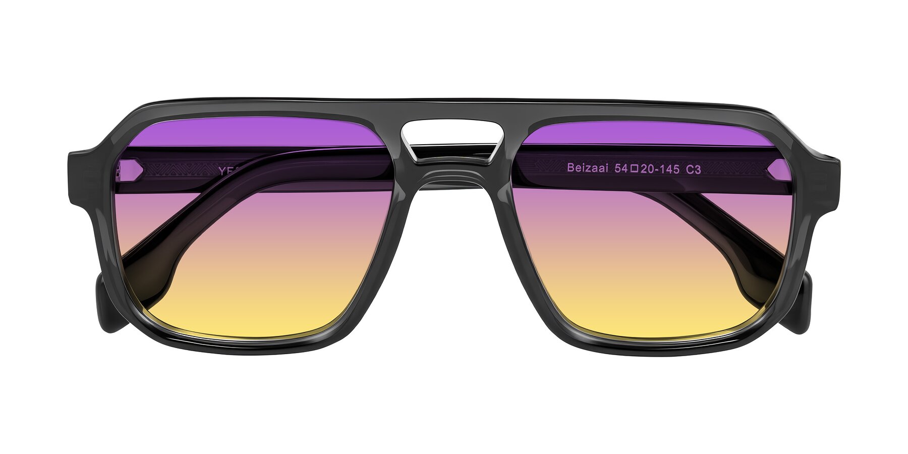 Folded Front of Beizaai in Dark Gray with Purple / Yellow Gradient Lenses