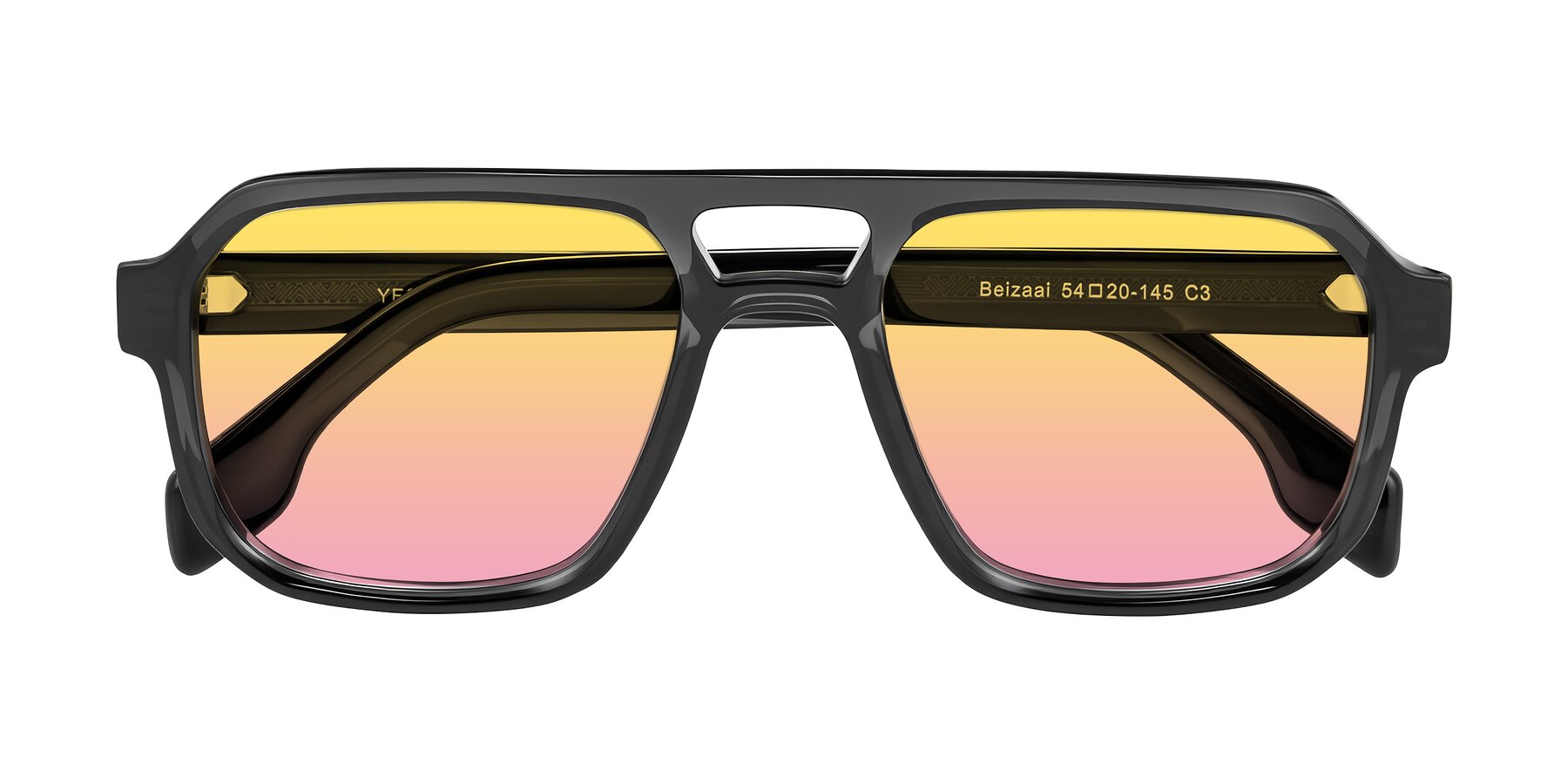 Folded Front of Beizaai in Dark Gray with Yellow / Pink Gradient Lenses