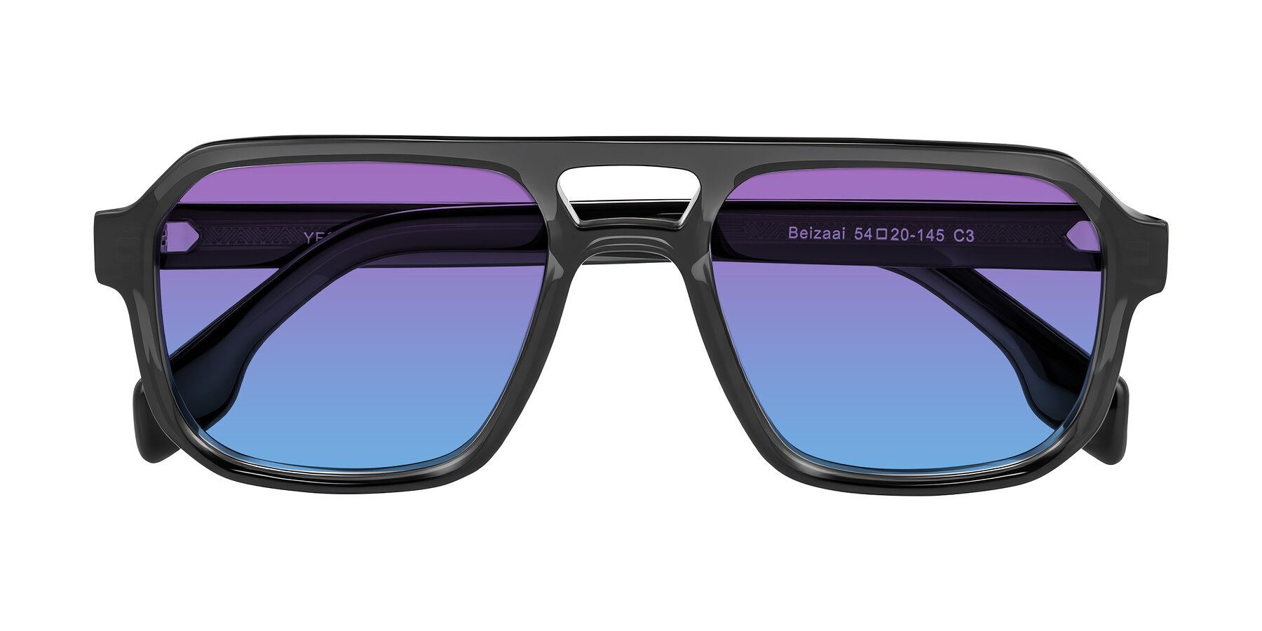 Folded Front of Beizaai in Dark Gray with Purple / Blue Gradient Lenses