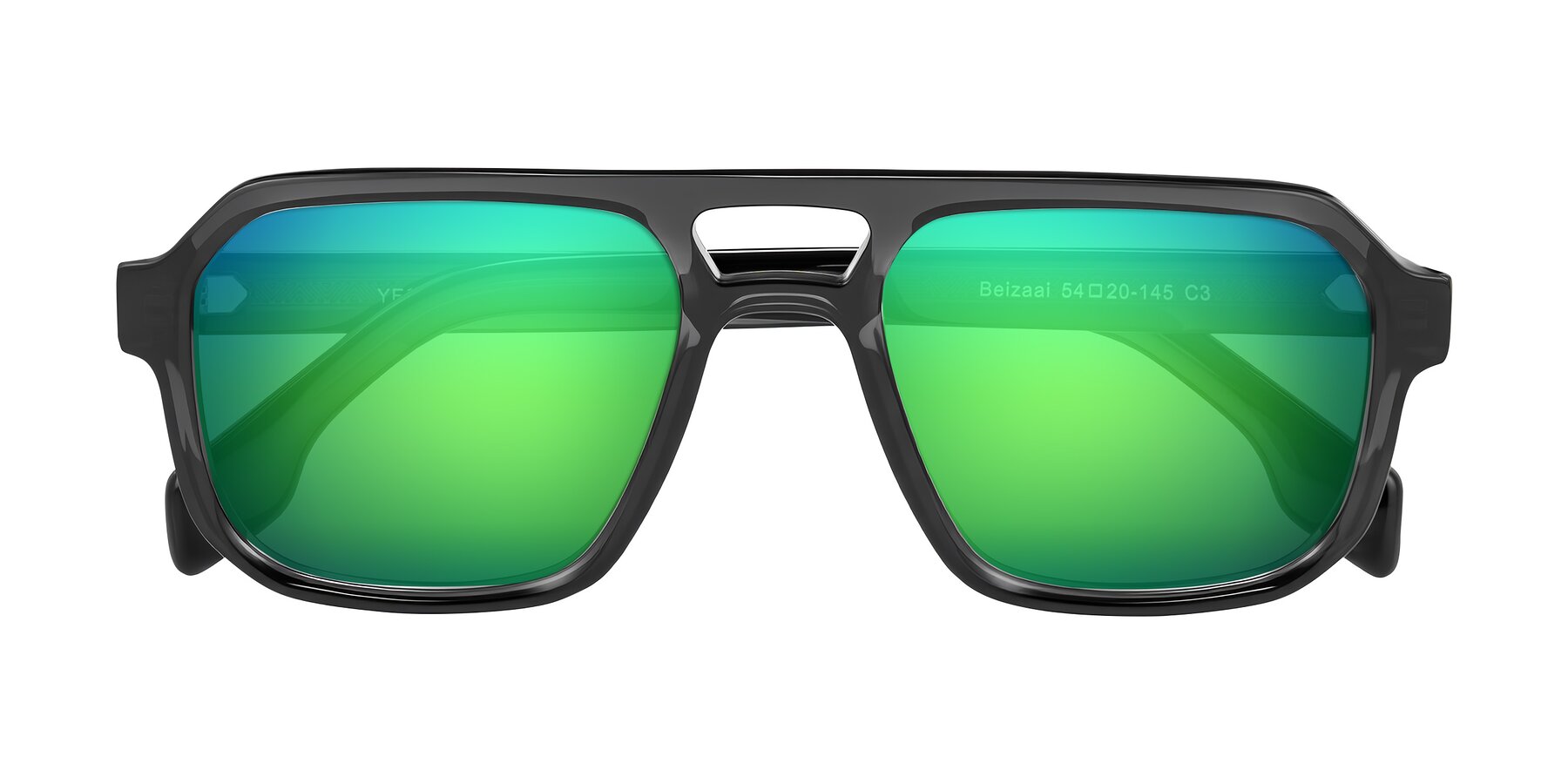 Folded Front of Beizaai in Dark Gray with Green Mirrored Lenses