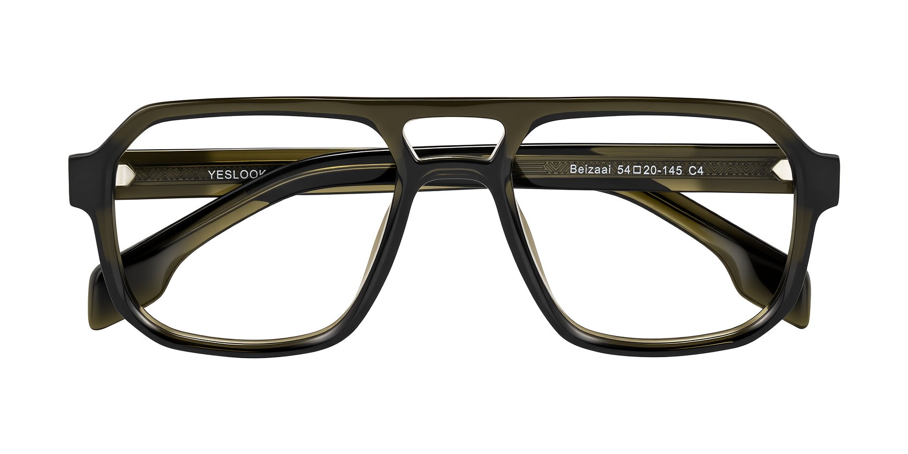 Folded Front of Beizaai in Translucent Olive Gray with Clear Eyeglass Lenses