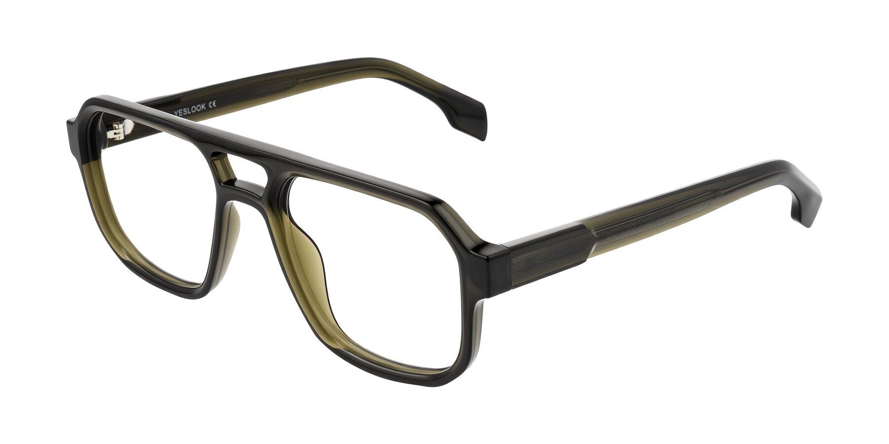 Angle of Beizaai in Translucent Olive Gray with Clear Eyeglass Lenses