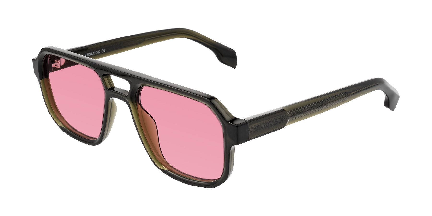 Angle of Beizaai in Translucent Olive Gray with Pink Tinted Lenses