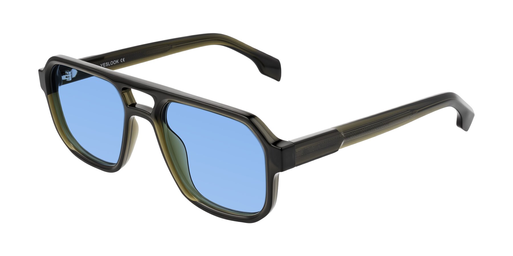 Angle of Beizaai in Translucent Olive Gray with Medium Blue Tinted Lenses