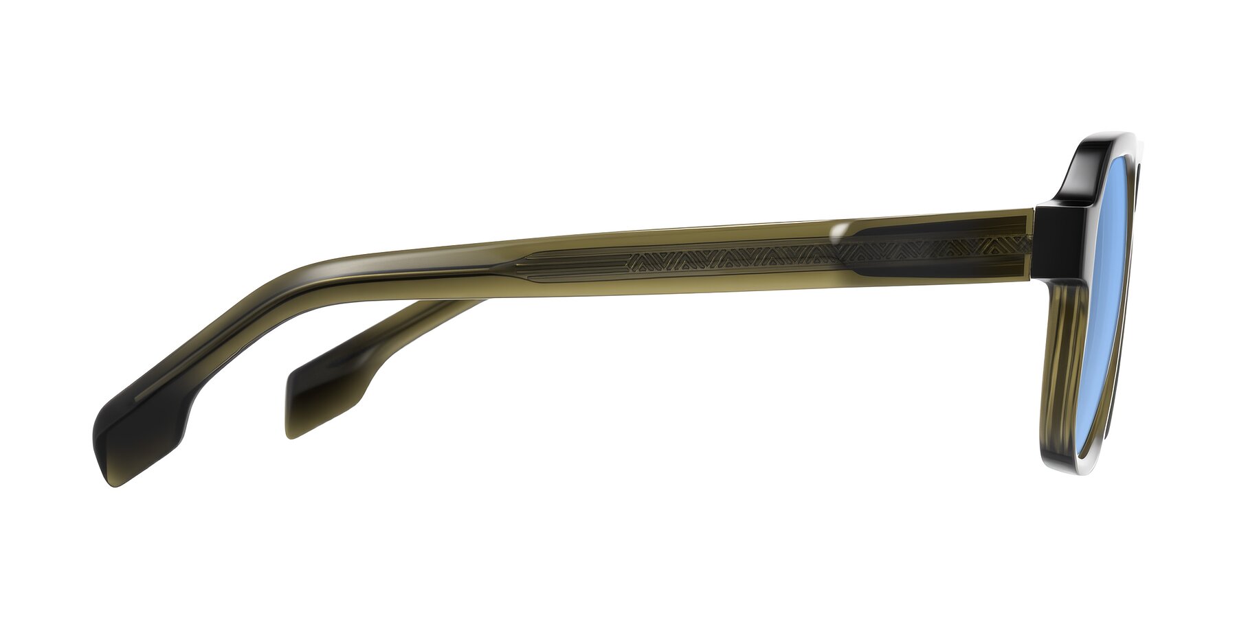 Side of Beizaai in Translucent Olive Gray with Medium Blue Tinted Lenses