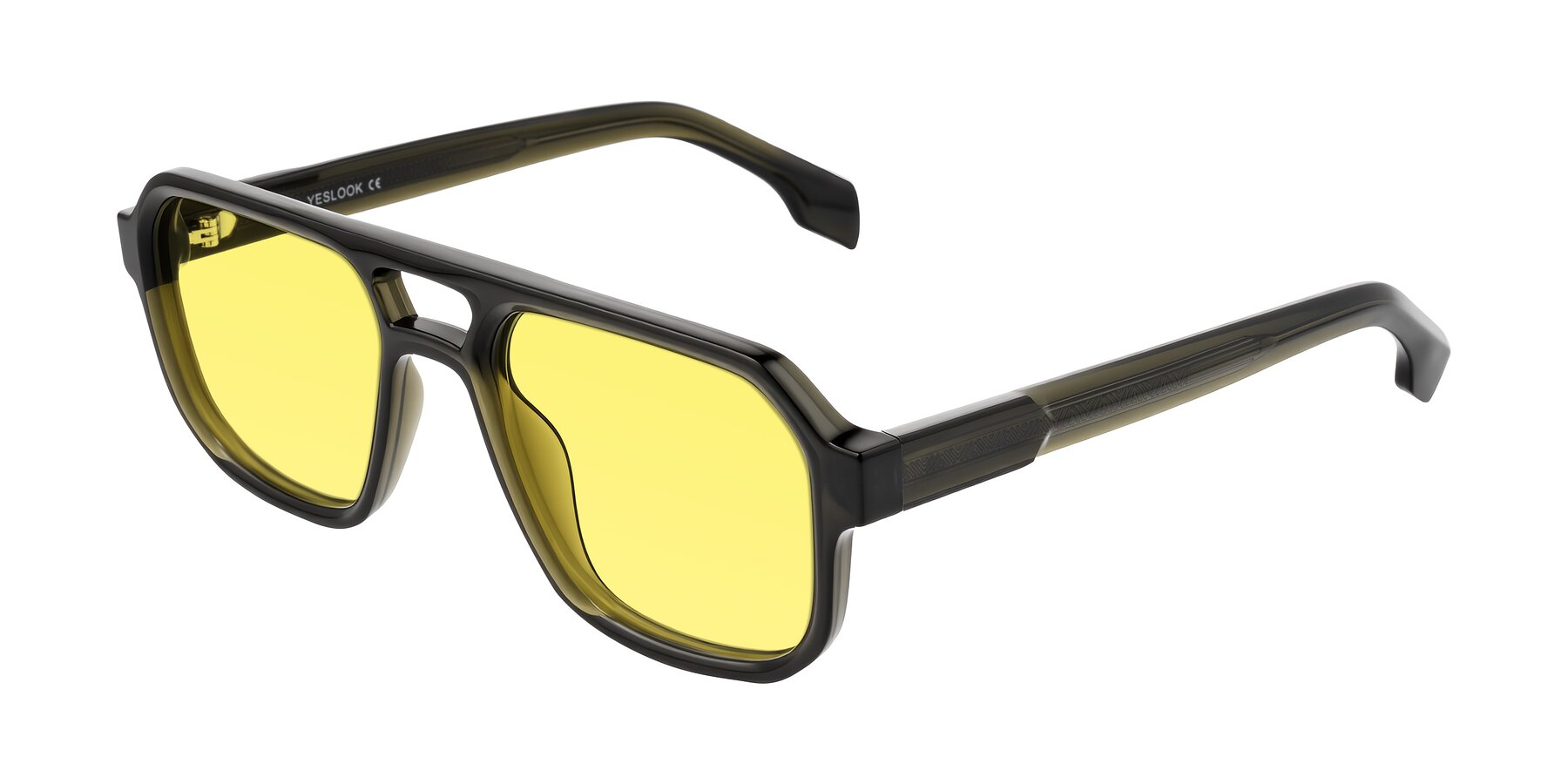 Angle of Beizaai in Translucent Olive Gray with Medium Yellow Tinted Lenses