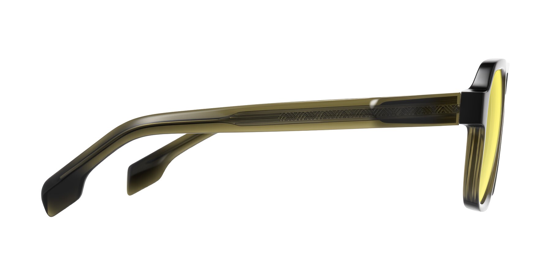 Side of Beizaai in Translucent Olive Gray with Medium Yellow Tinted Lenses