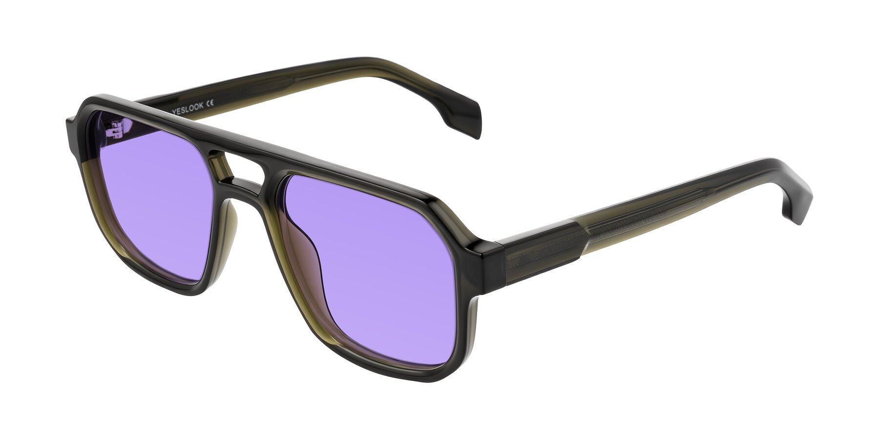 Angle of Beizaai in Translucent Olive Gray with Medium Purple Tinted Lenses