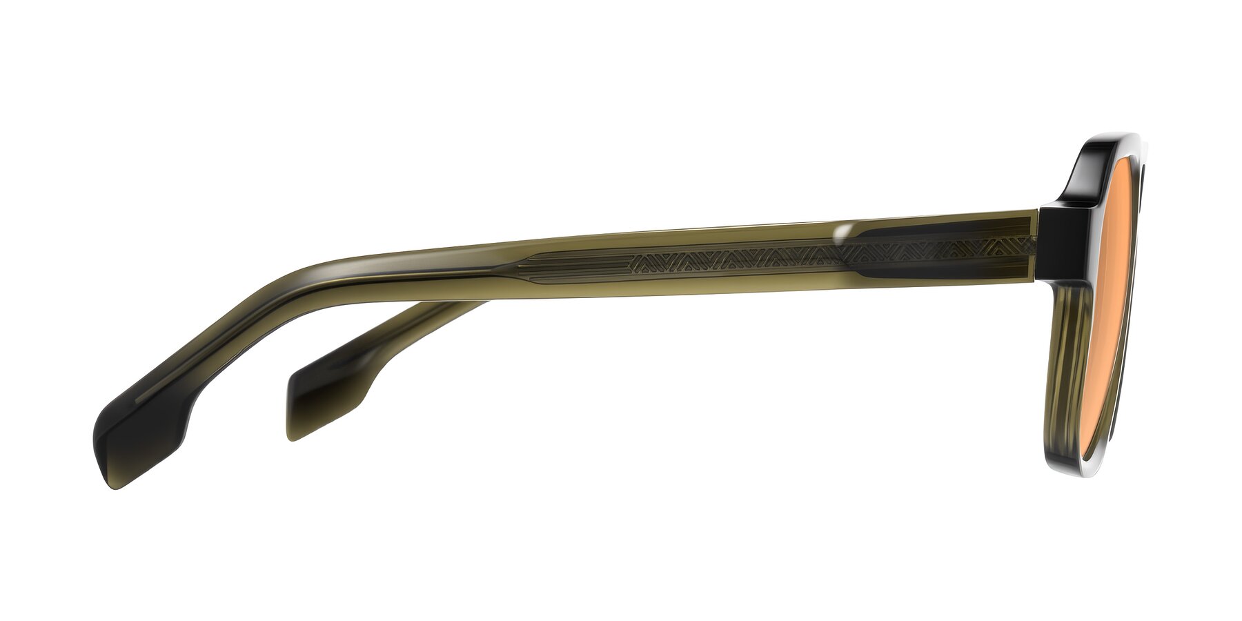 Side of Beizaai in Translucent Olive Gray with Medium Orange Tinted Lenses