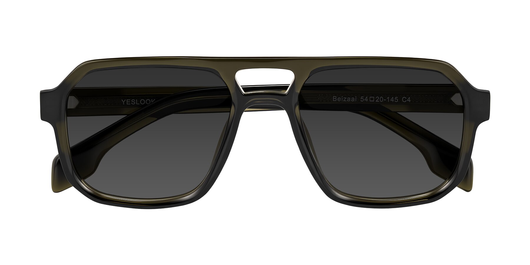 Folded Front of Beizaai in Translucent Olive Gray with Gray Tinted Lenses