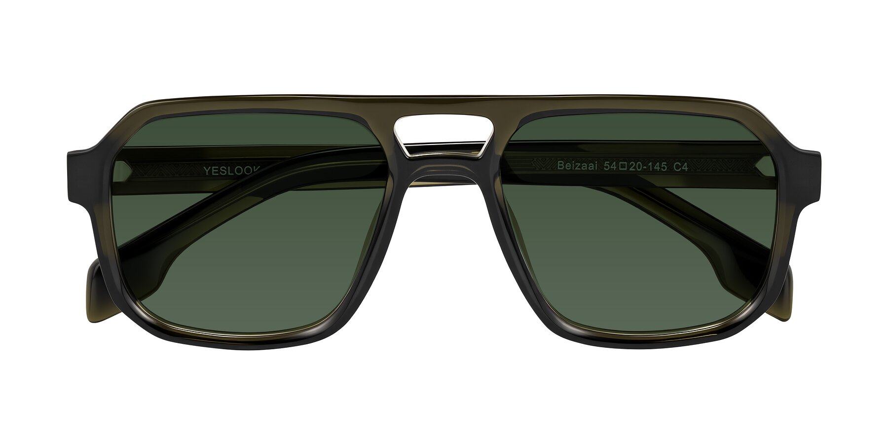 Translucent Olive Gray Plastic Aviator Square Tinted Sunglasses with ...