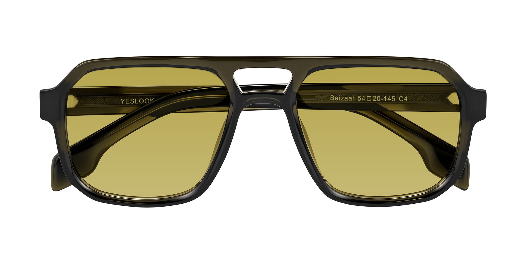 Folded Front of Beizaai in Translucent Olive Gray with Champagne Tinted Lenses