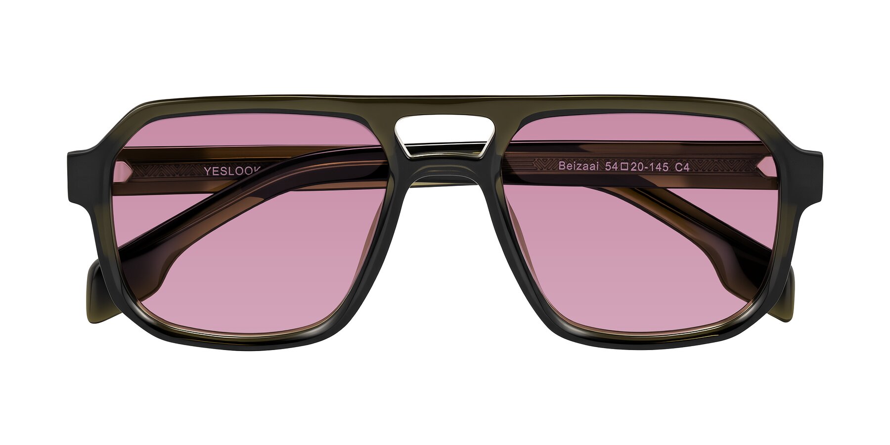 Folded Front of Beizaai in Translucent Olive Gray with Medium Wine Tinted Lenses