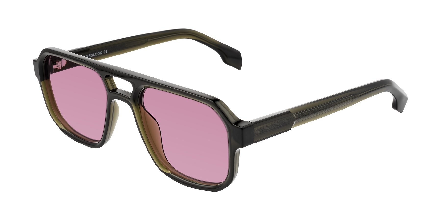 Angle of Beizaai in Translucent Olive Gray with Medium Wine Tinted Lenses