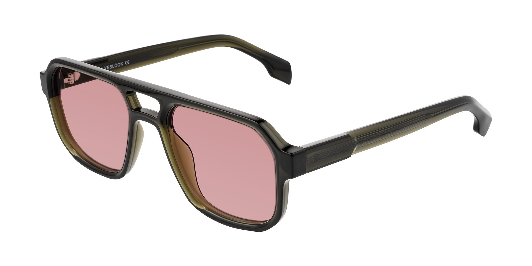 Angle of Beizaai in Translucent Olive Gray with Medium Garnet Tinted Lenses
