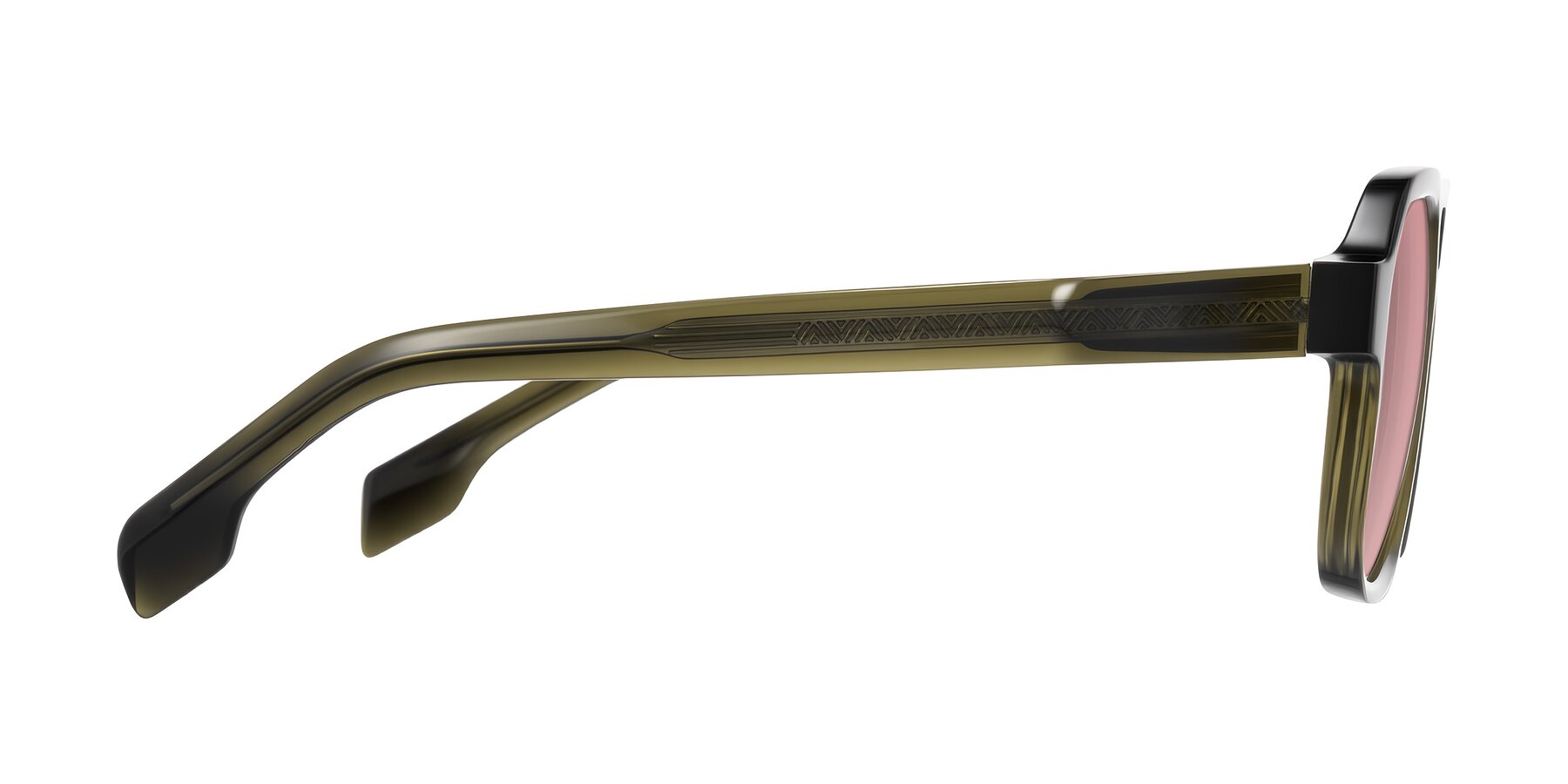 Side of Beizaai in Translucent Olive Gray with Medium Garnet Tinted Lenses