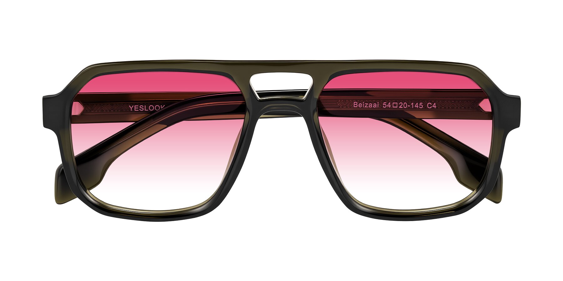 Folded Front of Beizaai in Translucent Olive Gray with Pink Gradient Lenses