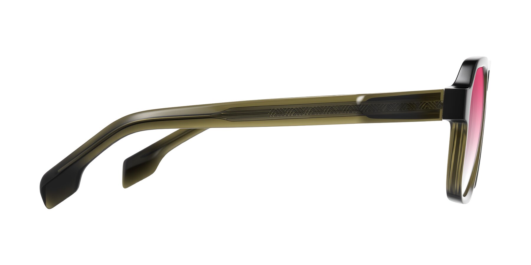 Side of Beizaai in Translucent Olive Gray with Pink Gradient Lenses