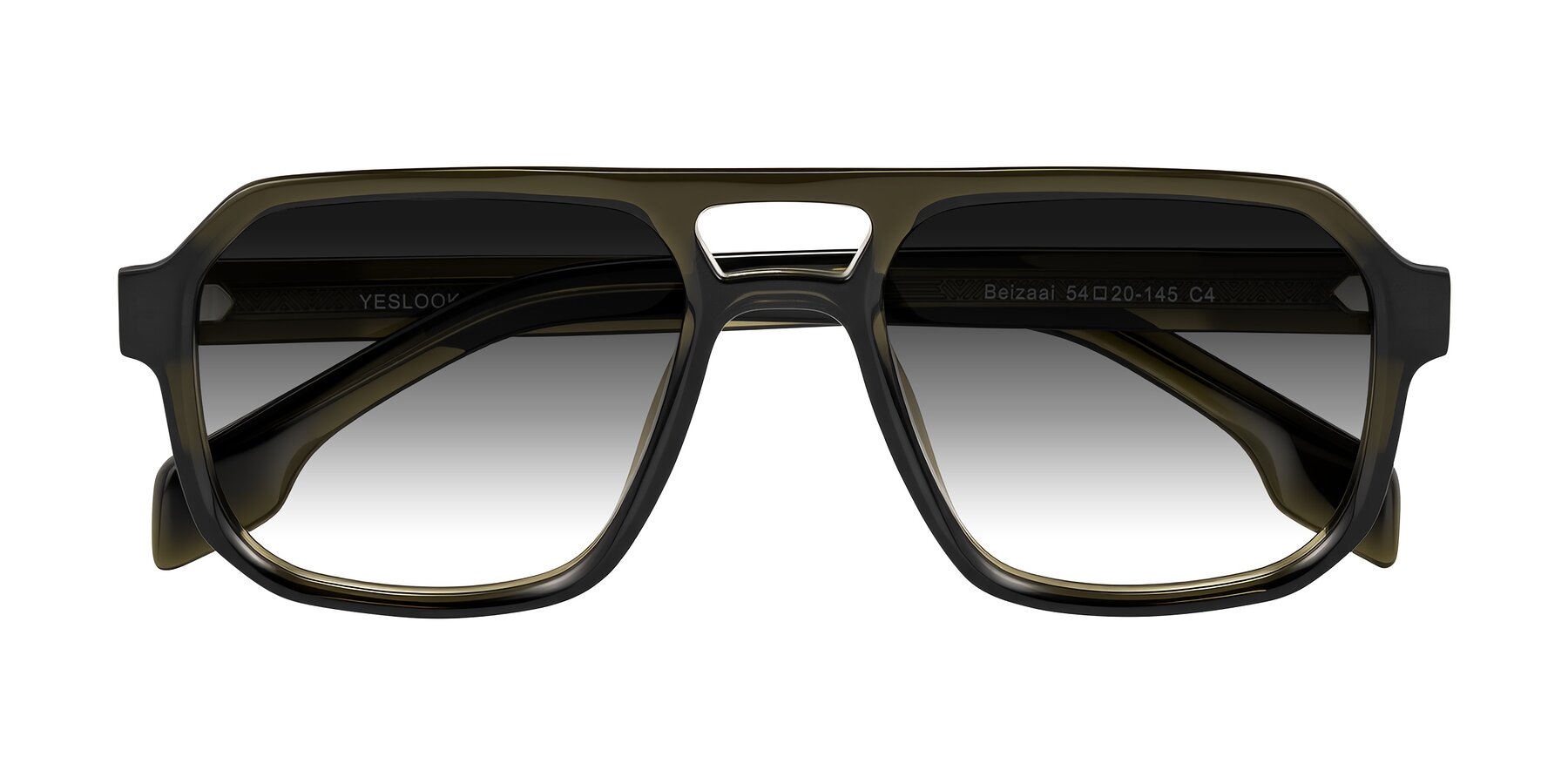 Folded Front of Beizaai in Translucent Olive Gray with Gray Gradient Lenses