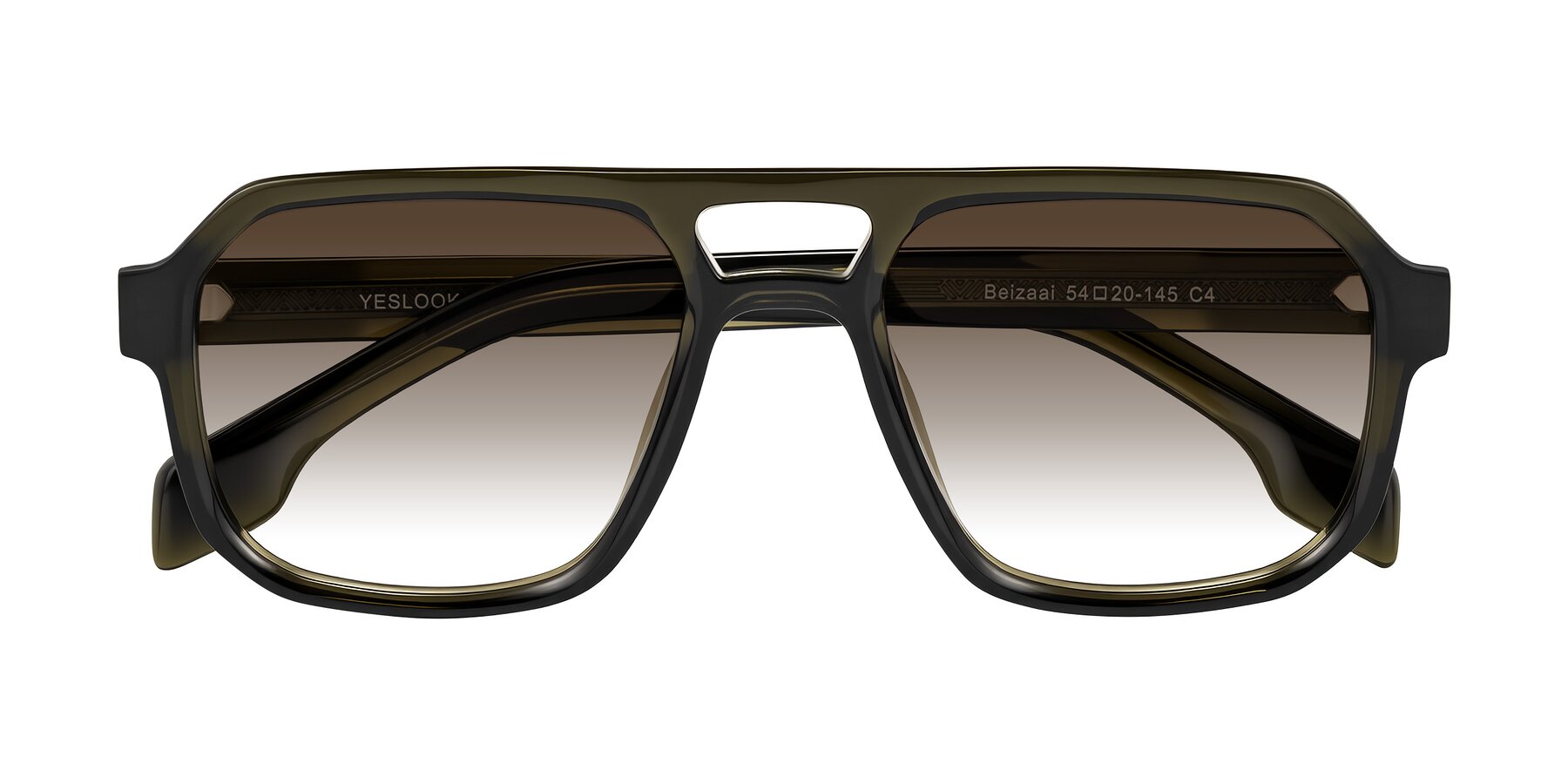 Folded Front of Beizaai in Translucent Olive Gray with Brown Gradient Lenses