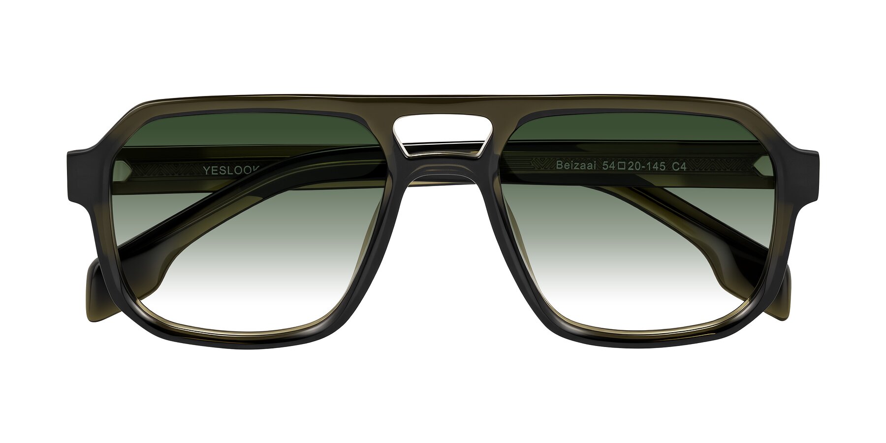 Folded Front of Beizaai in Translucent Olive Gray with Green Gradient Lenses