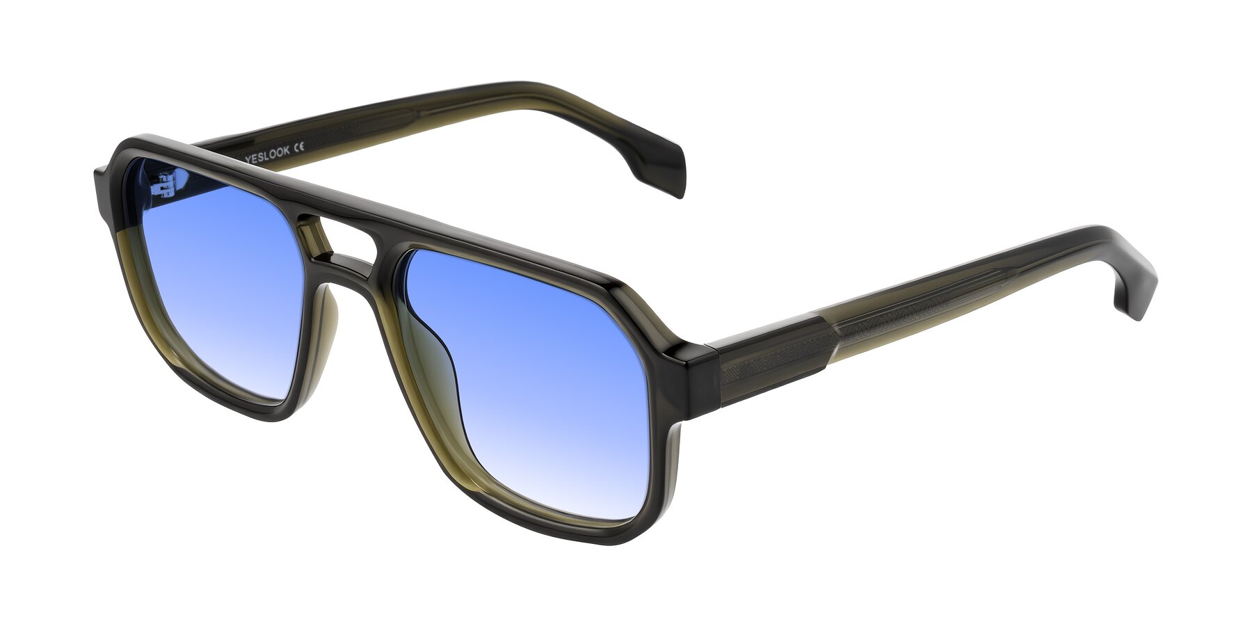 Angle of Beizaai in Translucent Olive Gray with Blue Gradient Lenses
