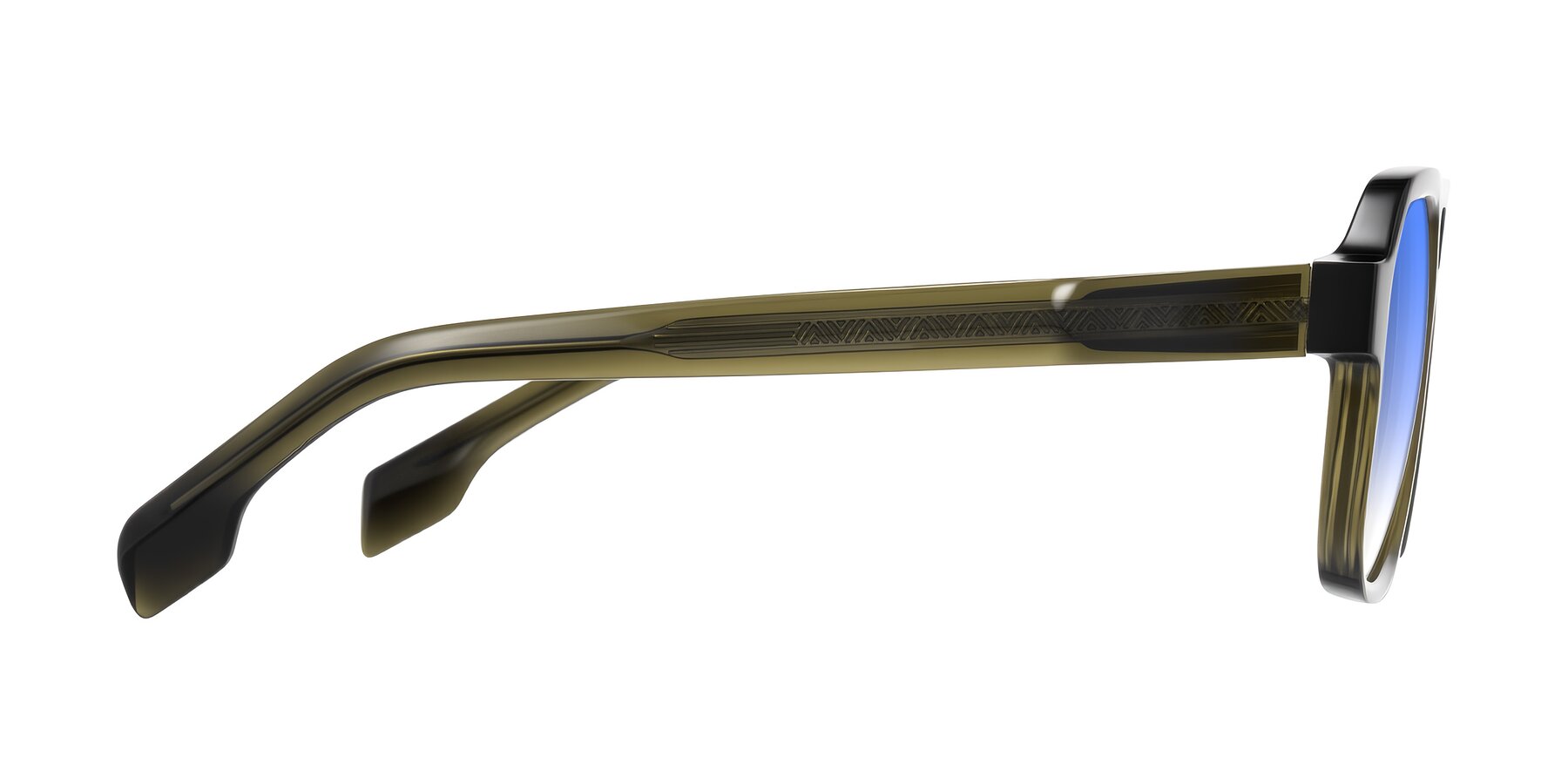 Side of Beizaai in Translucent Olive Gray with Blue Gradient Lenses