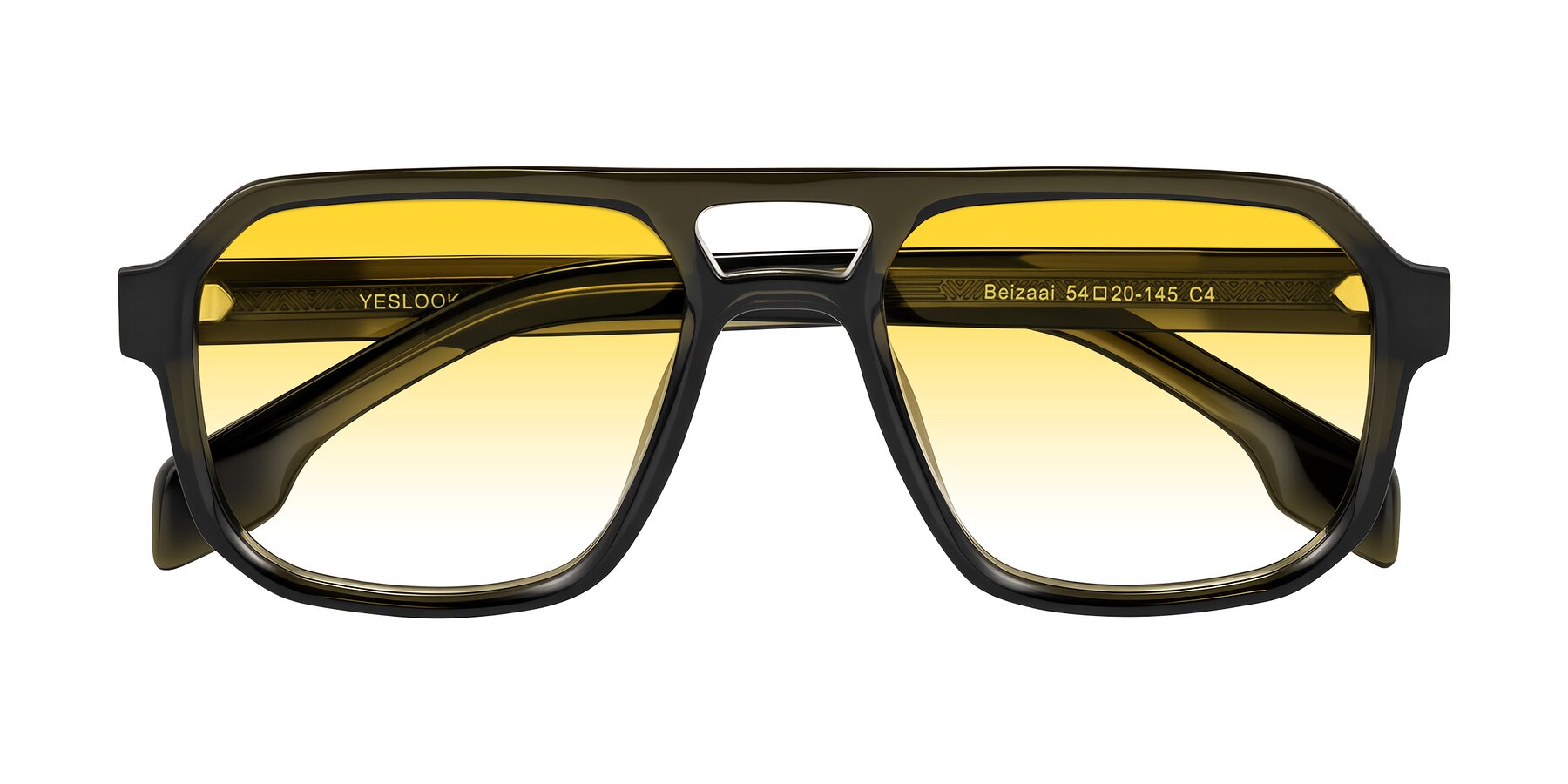 Folded Front of Beizaai in Translucent Olive Gray with Yellow Gradient Lenses