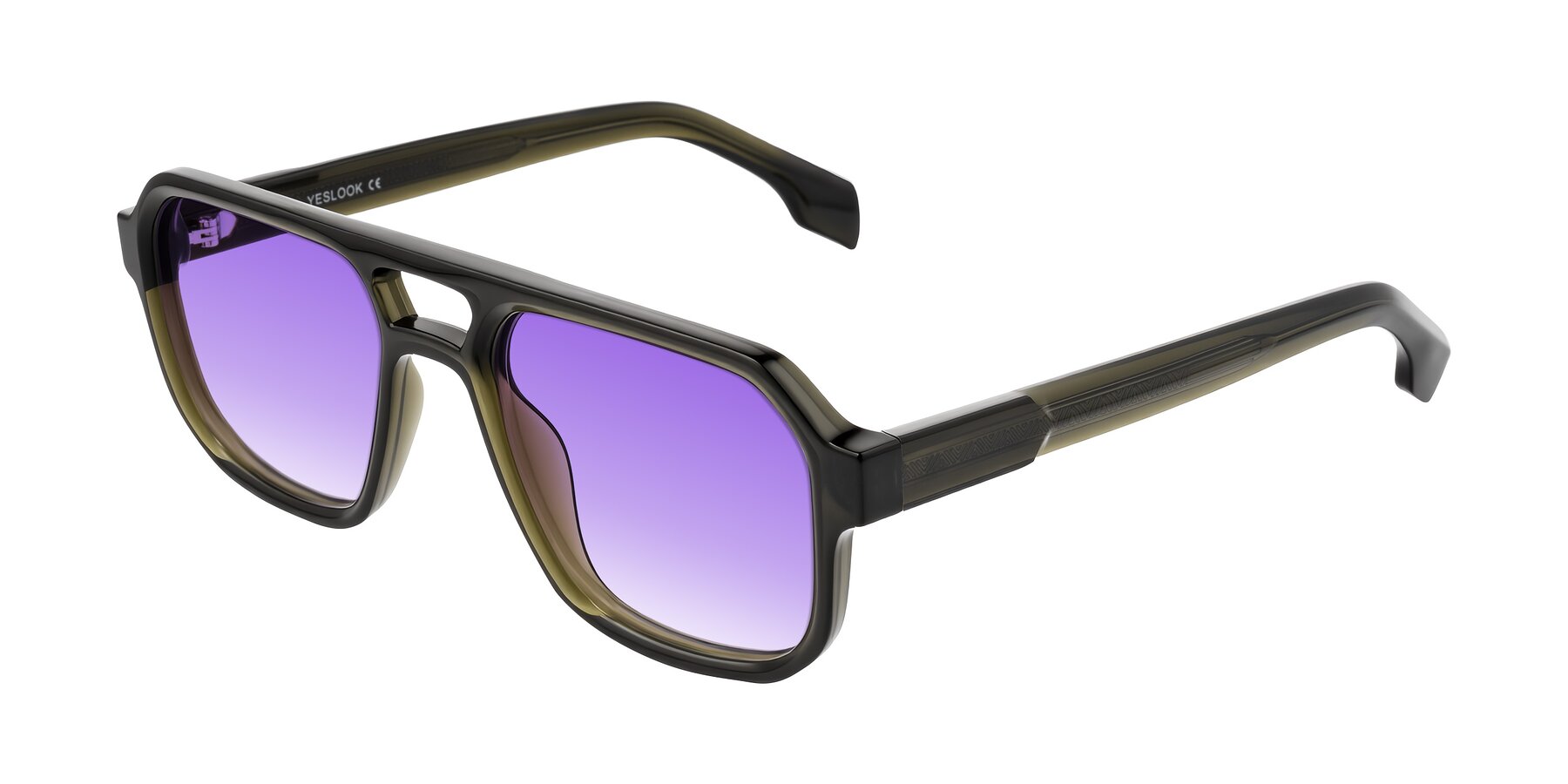 Angle of Beizaai in Translucent Olive Gray with Purple Gradient Lenses